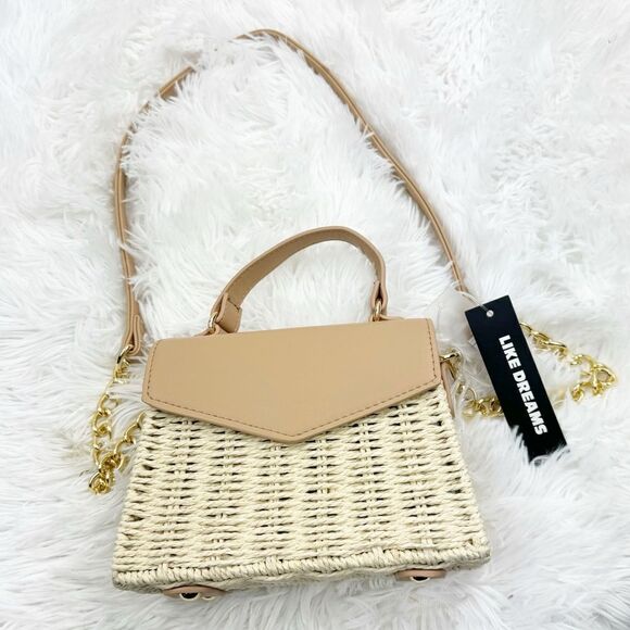 Like Dreams Skylar Taupe Vegan Leather Straw Crossbody Hand Bag - Picture 3 of 13
